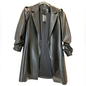 NWT ALICE + OLIVIA Wenona Puff Sleeve Vegan Leather Blazer - Black